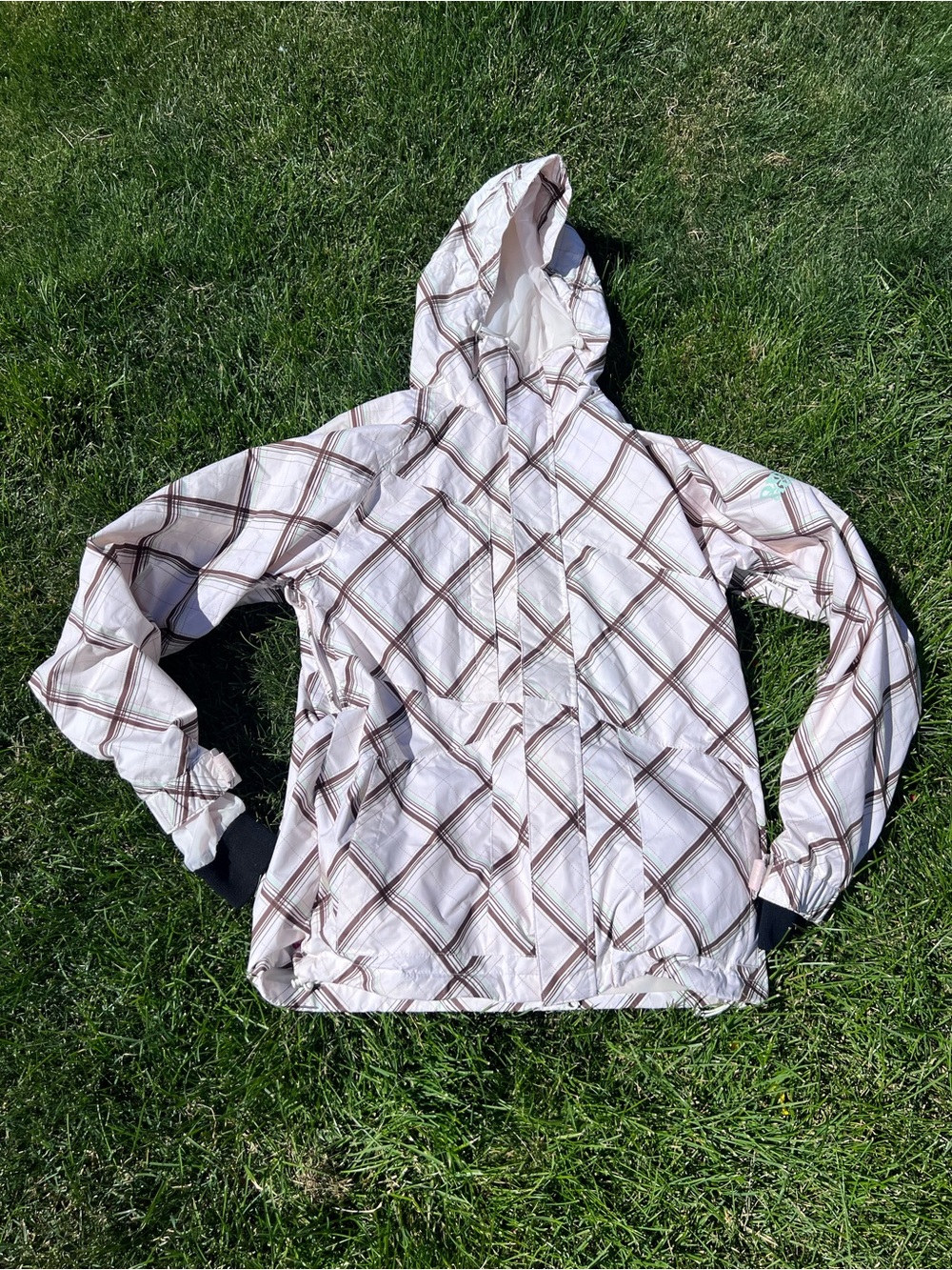 Quiksilver White and Brown Plaid Jacket
